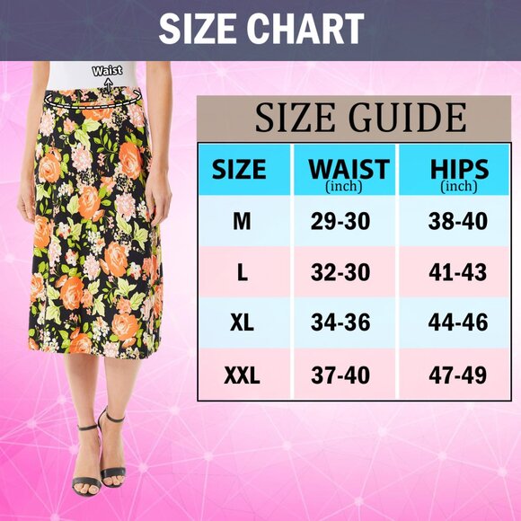 Women’s Printed Midi High Waist Breathable Soft Casual & Formal Wear Mid Length - Picture 16 of 16